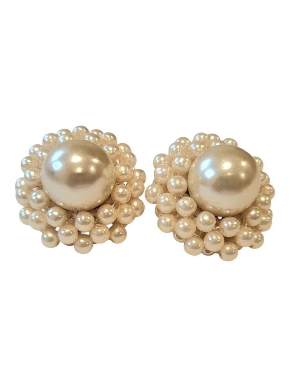 Vintage Faux Pearl Cluster Pierced Earrings